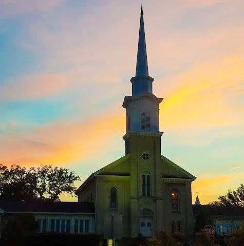 Church silhouette at sunset