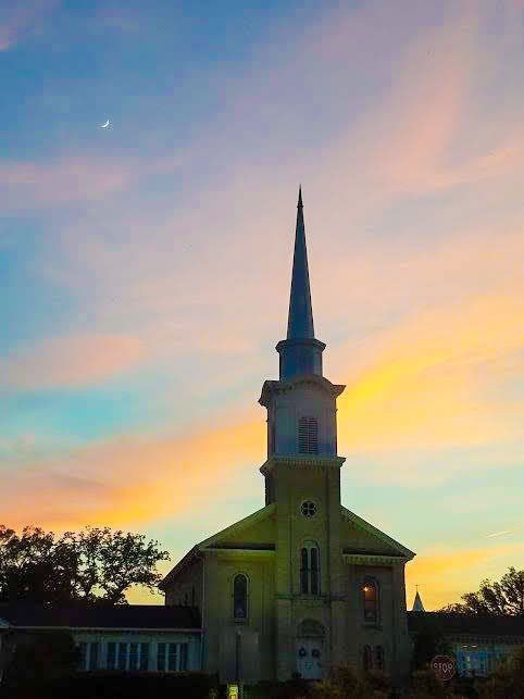 Church tower at sunset