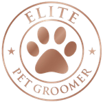 Rose gold logo: paw print inside a circle, 