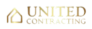 United Contracting logo with gold house outline and text on white background