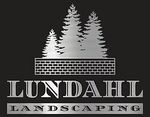 Lundahl Landscaping logo with silver trees and brick wall on a black background. The business name is also in silver.