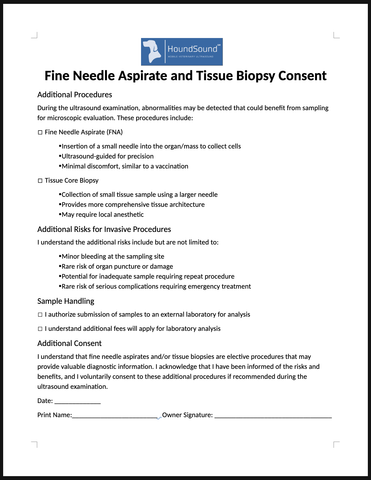 Fine Needle Aspirate and Tissue Biopsy Consent form with instructions for patient.