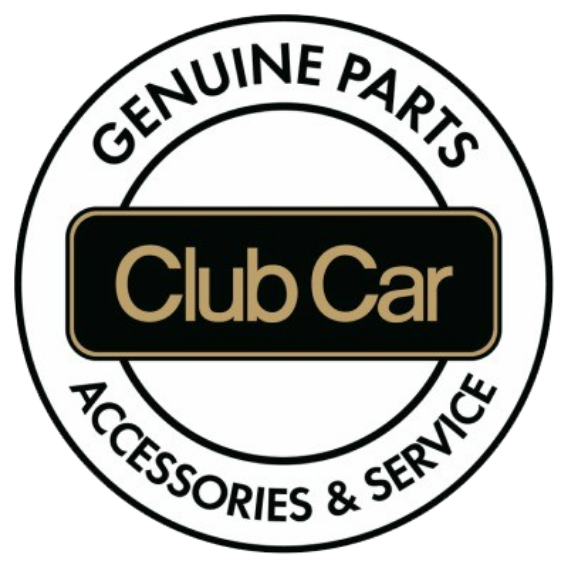 Club Car Genuine Parts Accessories & Service logo in black, gold, and white circle.