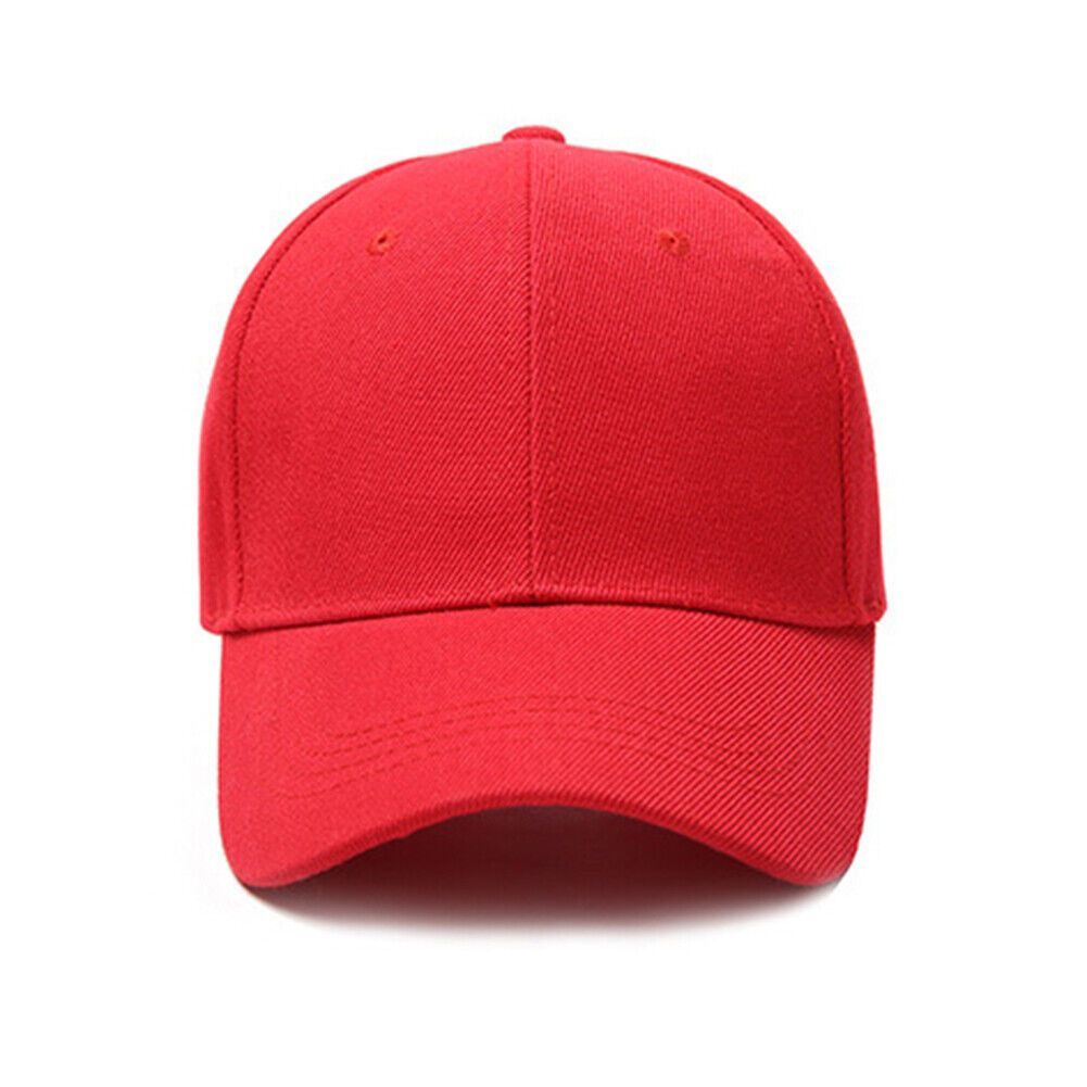 A red baseball cap is shown on a white background