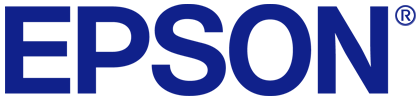 A blue epson logo on a white background