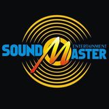 A logo for sound master entertainment on a black background