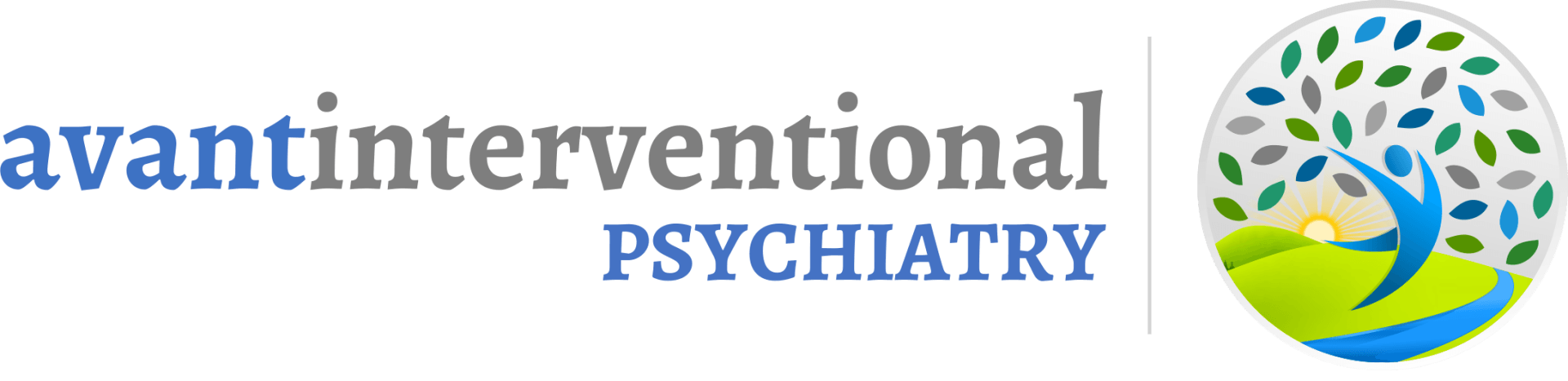 A logo for avant interventional psychiatry with a tree and a person