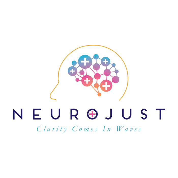 A logo for neurojust that says clarity comes in waves