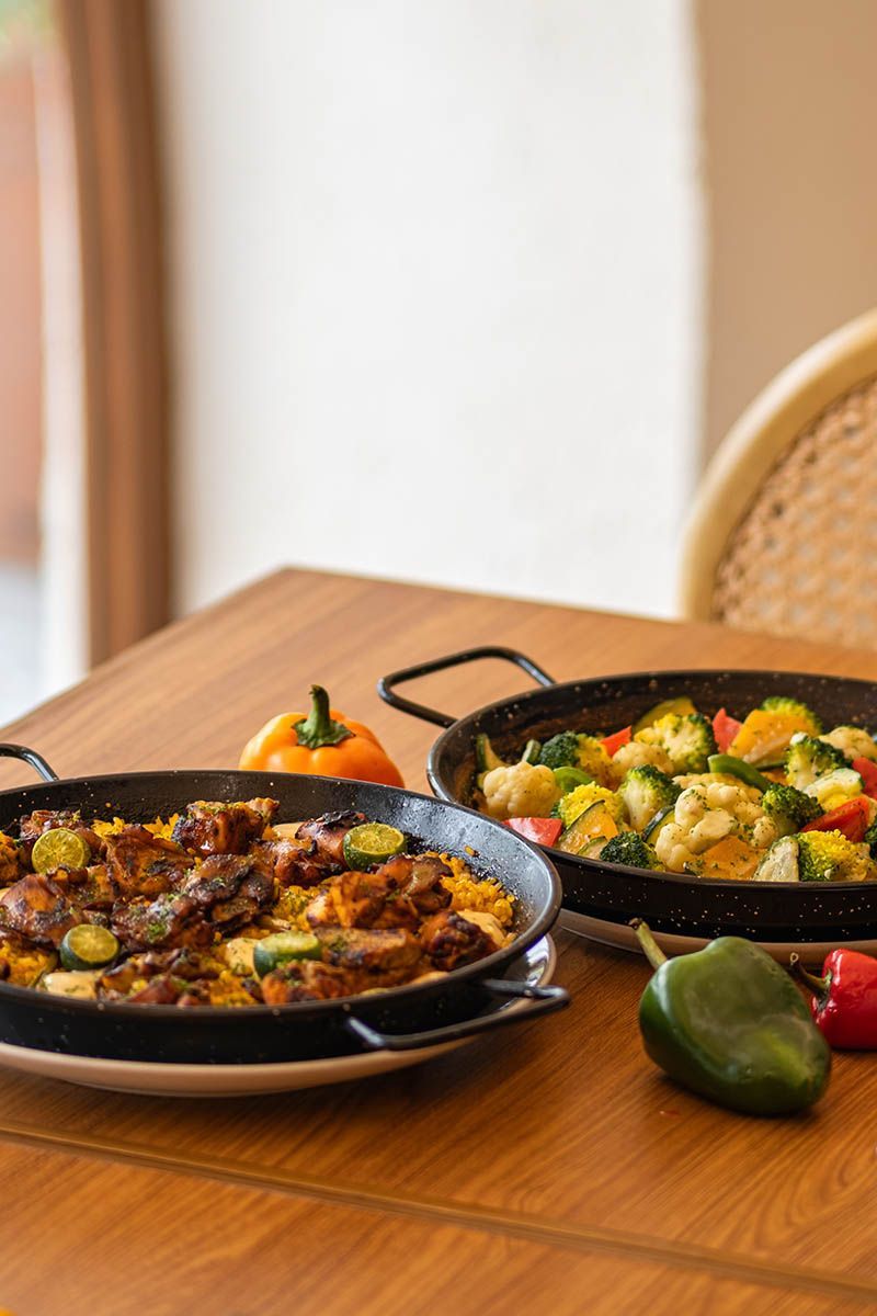 La Cocina paella and roasted vegetable dishes at Costa Solana beach resort