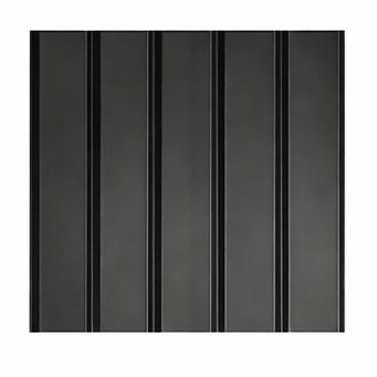 A close-up of a matte black surface featuring evenly spaced, vertical grooves or channels in a repeating pattern.