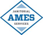 A blue and white logo for janitorial ames services