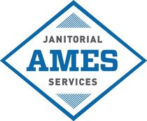 A blue and white logo for janitorial ames services