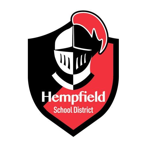 The logo for hempfield school district shows a knight wearing a helmet.