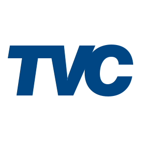 A blue tvc logo on a white background