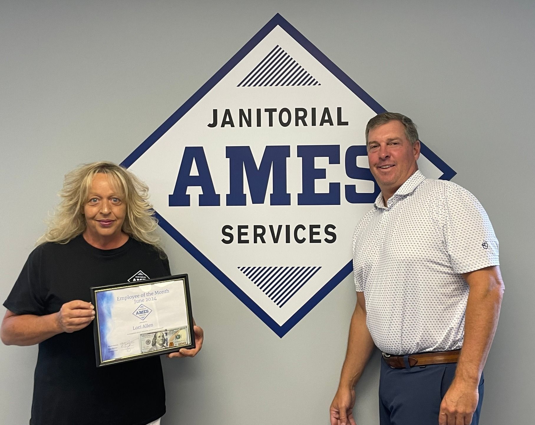 employee of the month female and mark cheyney of Ames Janitorial Services Annville PA