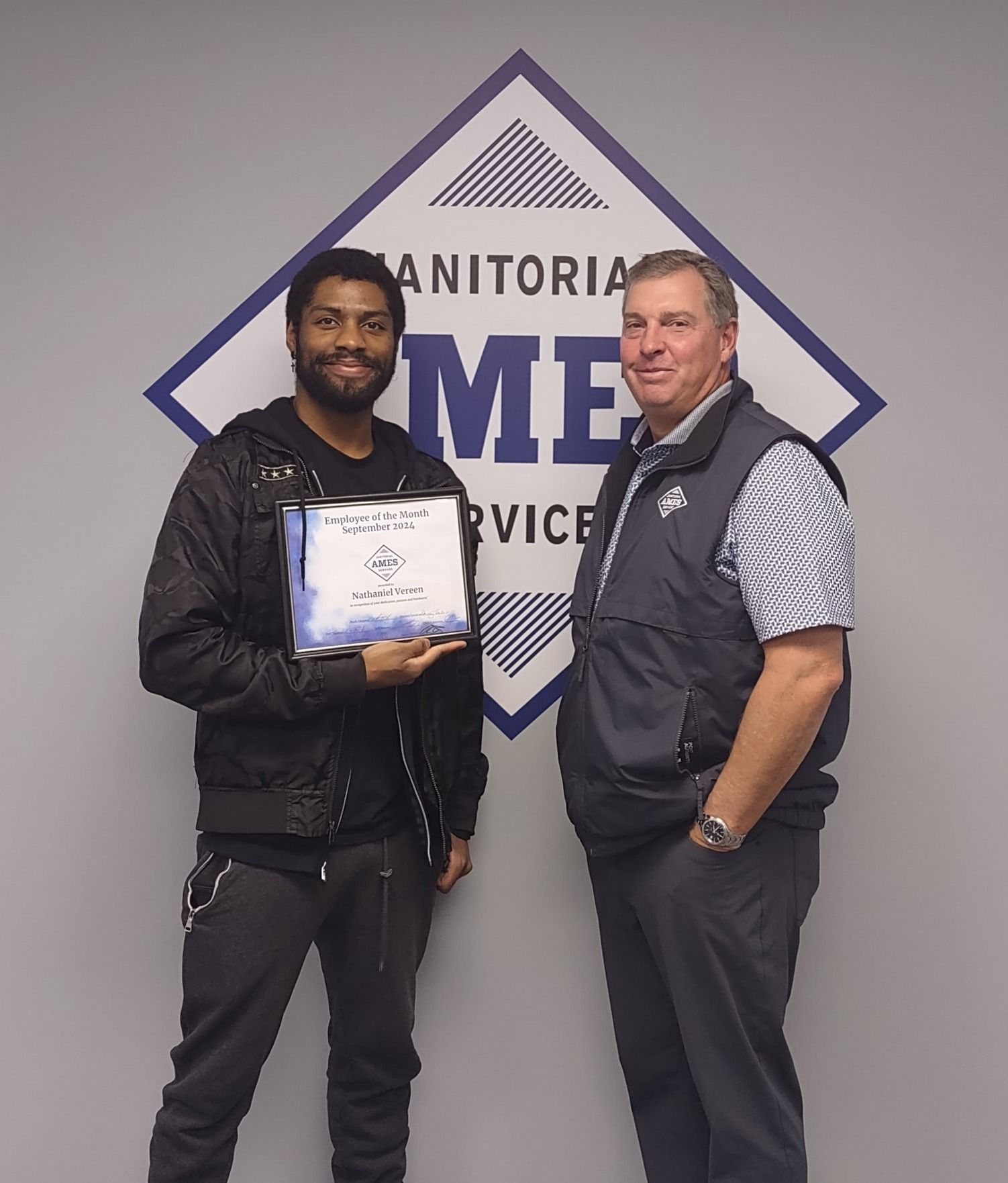 employee of the month male and mark cheyney of Ames Janitorial Services Annville PA