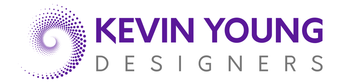 The logo for kevin young designers is purple and white