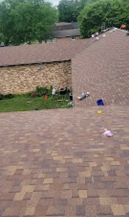 The after shot of a residential roof repair in Hamilton, OH by Haubner Construction