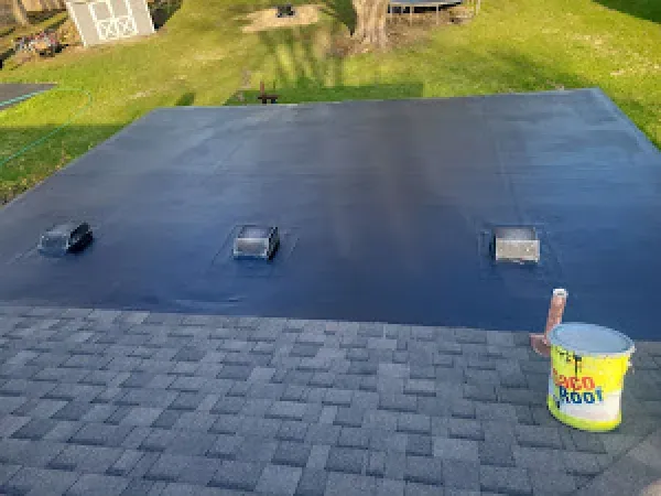 A during shot of a residential roof installation in Hamilton, OH by Haubner Construction