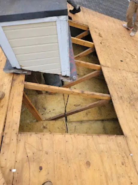 A during shot of a residential roof repair in Hamilton, OH by Haubner Construction