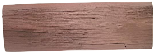 A wooden log with visible grain and dark markings. The wood is light brown in color.