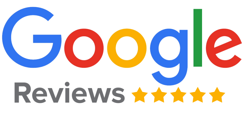 A google review logo with five stars on it.
