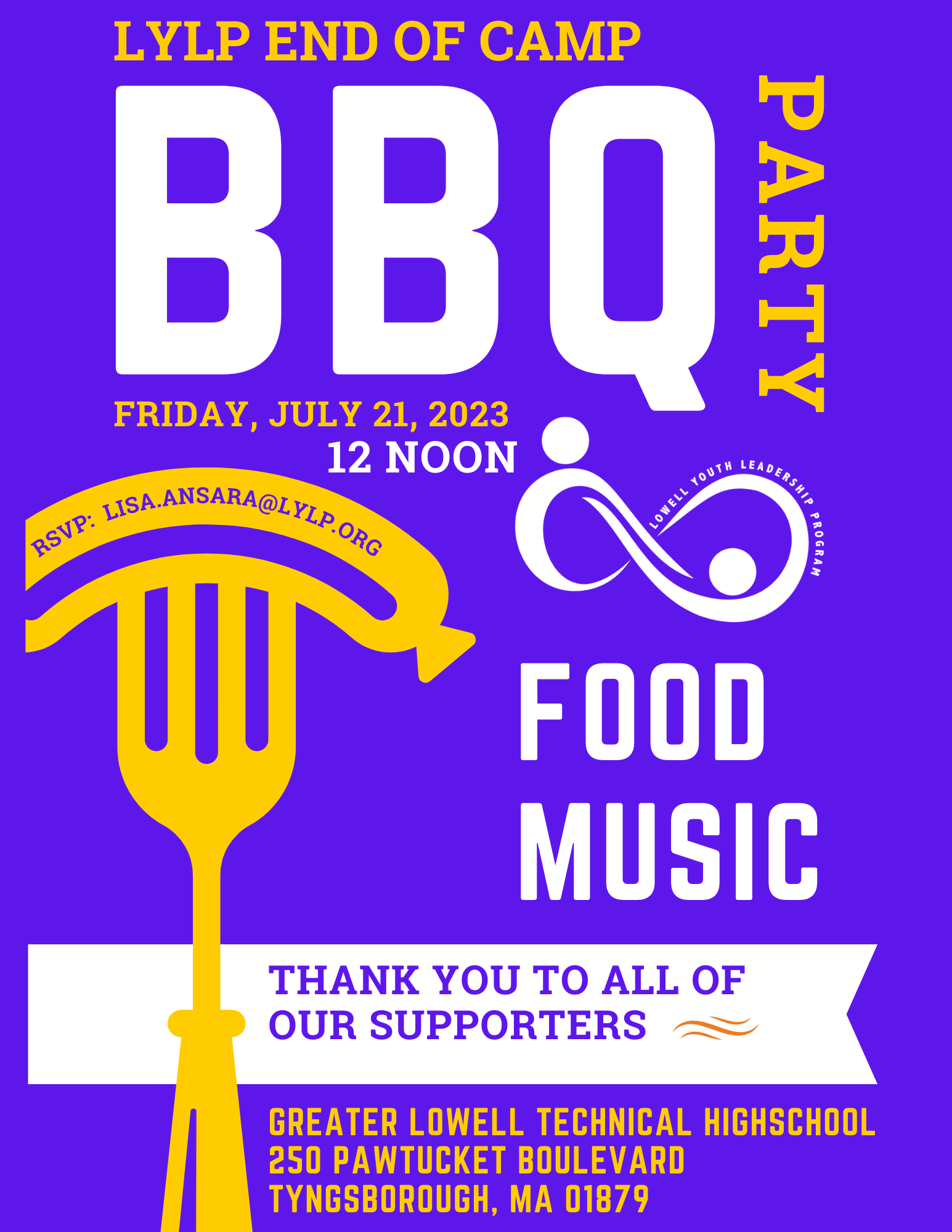 A purple poster for a bbq party on july 21