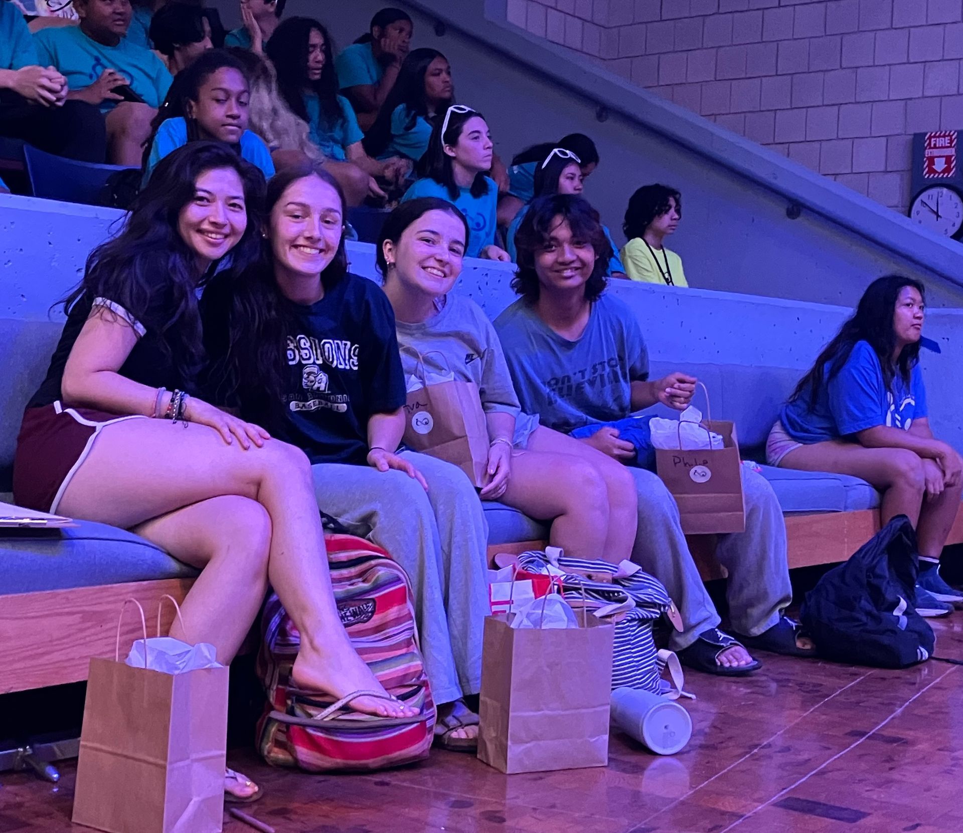 A group of people are sitting in a stadium watching a game.