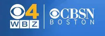 The logo for cbsn boston is on a blue background