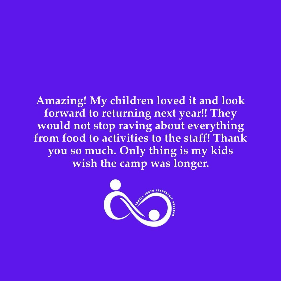 A purple background with the words amazing my children loved it and look forward to returning next year