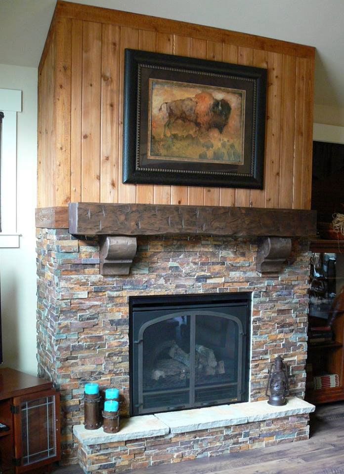 Fireplace mantel and corbels made from real wood rustic