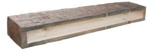 Solid hand hewn wood beam for fireplace with notched back