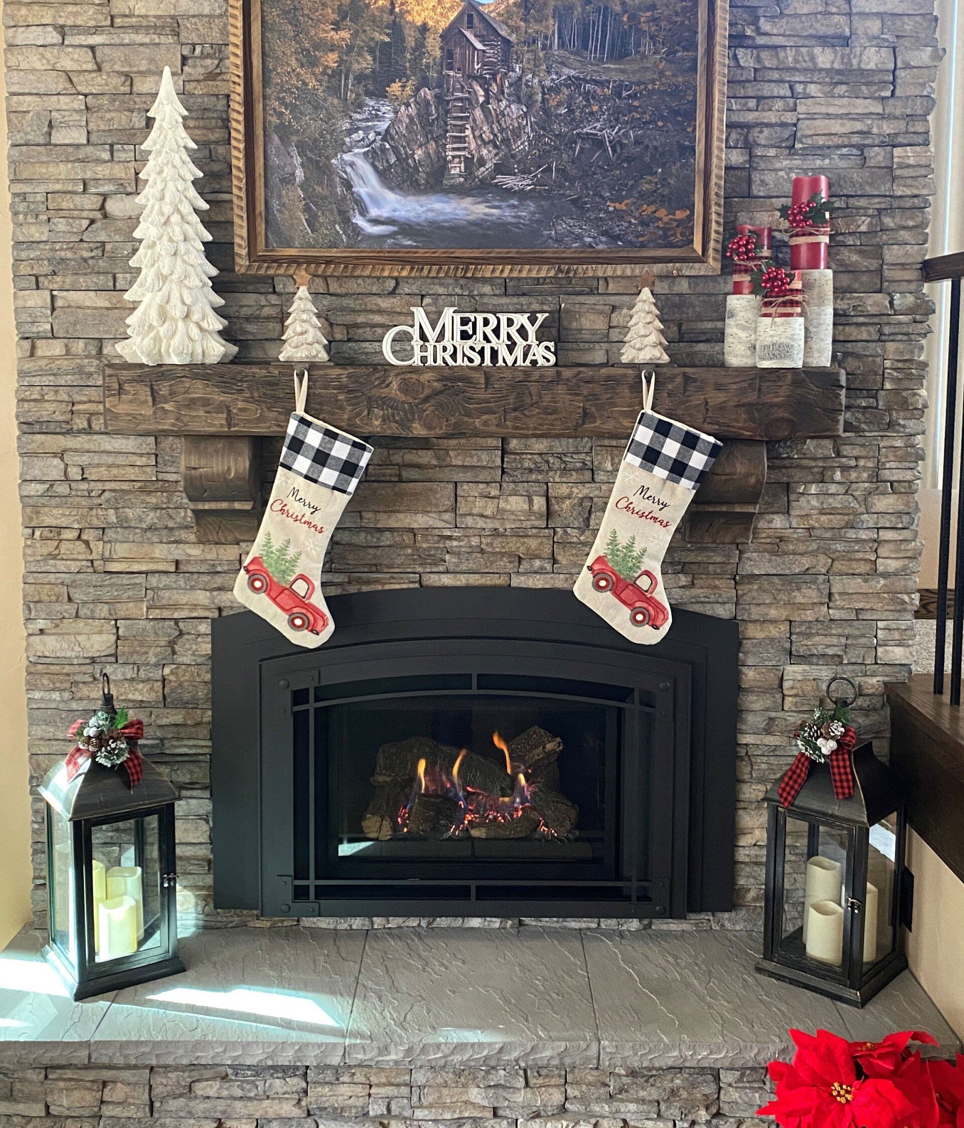 Christmas wood fireplace mantel