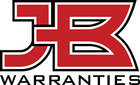 JB Warranties logo: Red stylized 