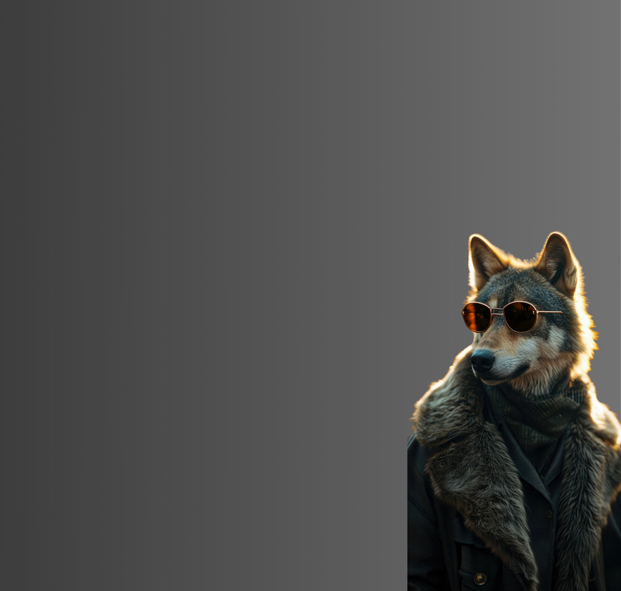 A wolf wearing sunglasses and a fur coat