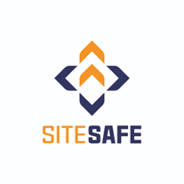 A blue and orange logo for a company called sitesafe