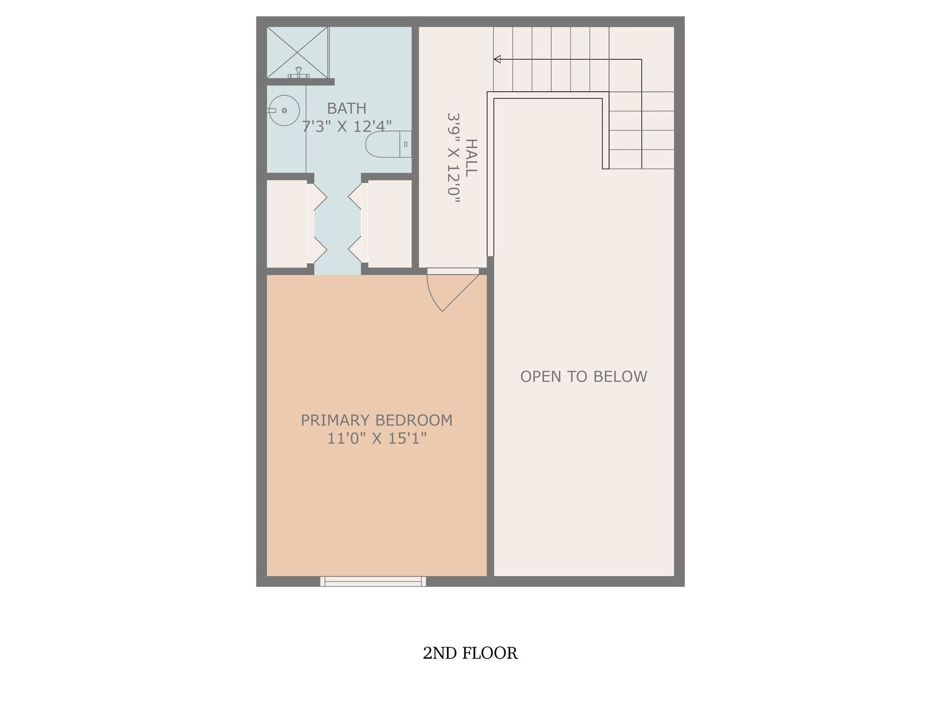 A floor plan of a house showing the second floor.