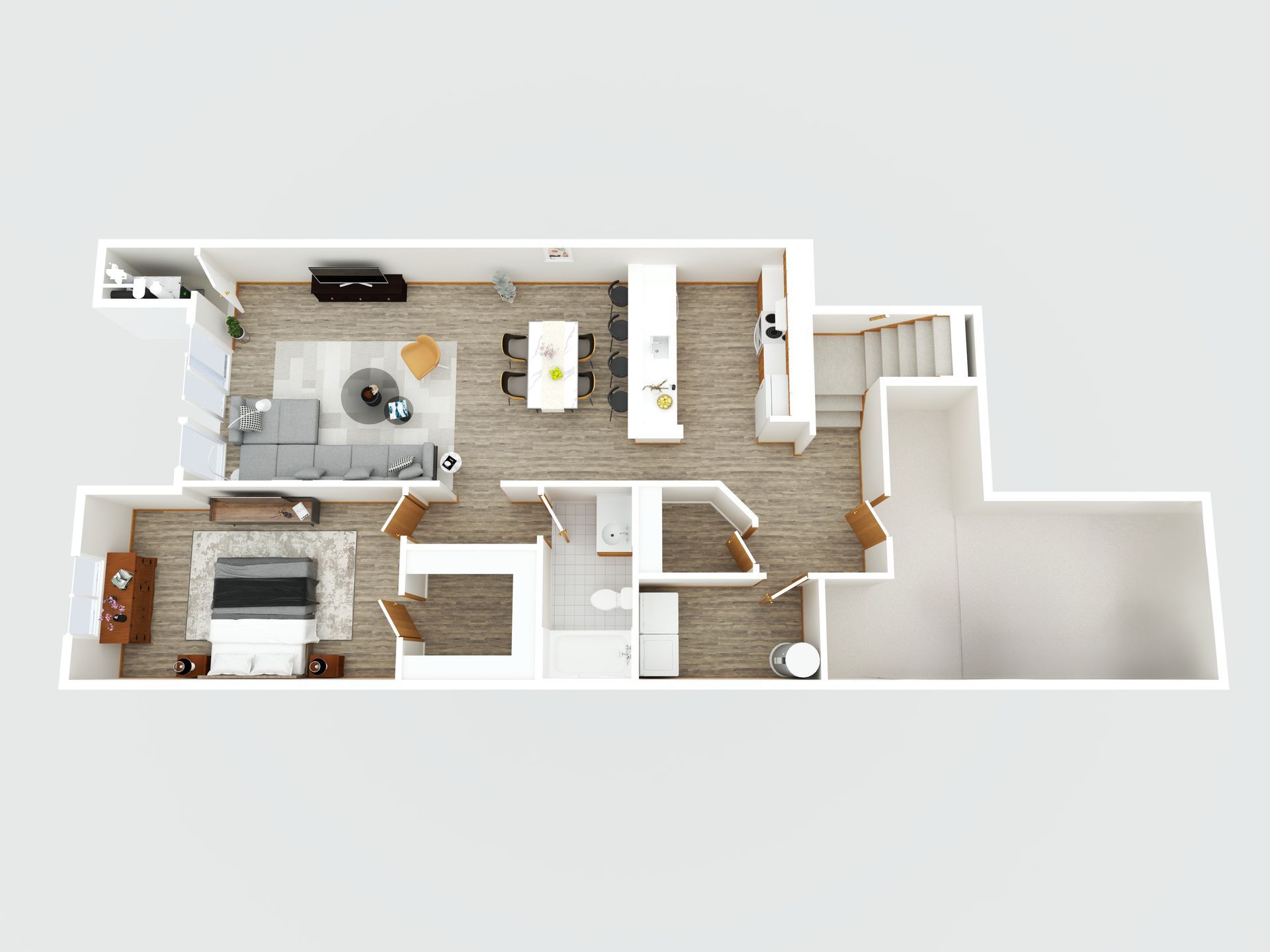 An aerial view of a floor plan of a house.