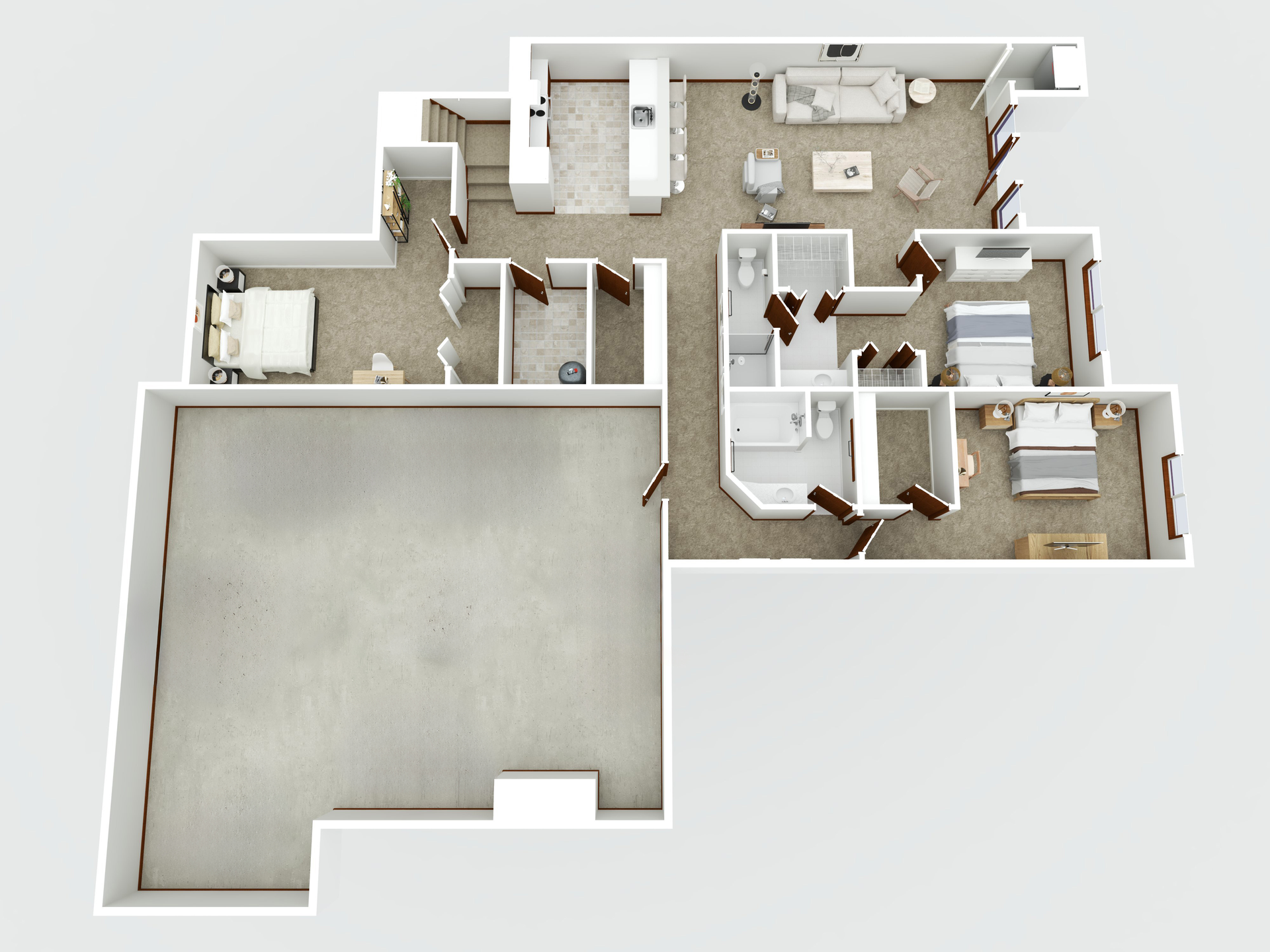 A 3d floor plan of a house with a pool table