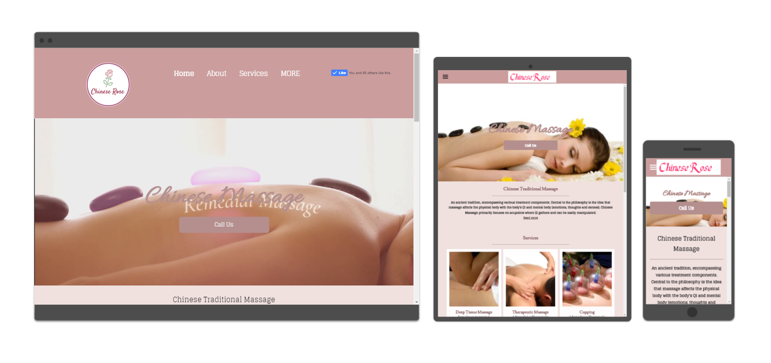 Website design showing a spa's website on a laptop, tablet, and smartphone.