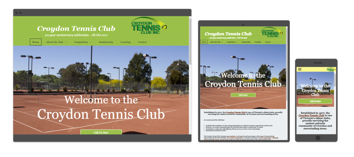 Croydon Tennis Club website after rebuild