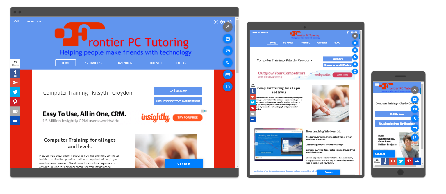 Frontier PC Tutoring website with online booking feature