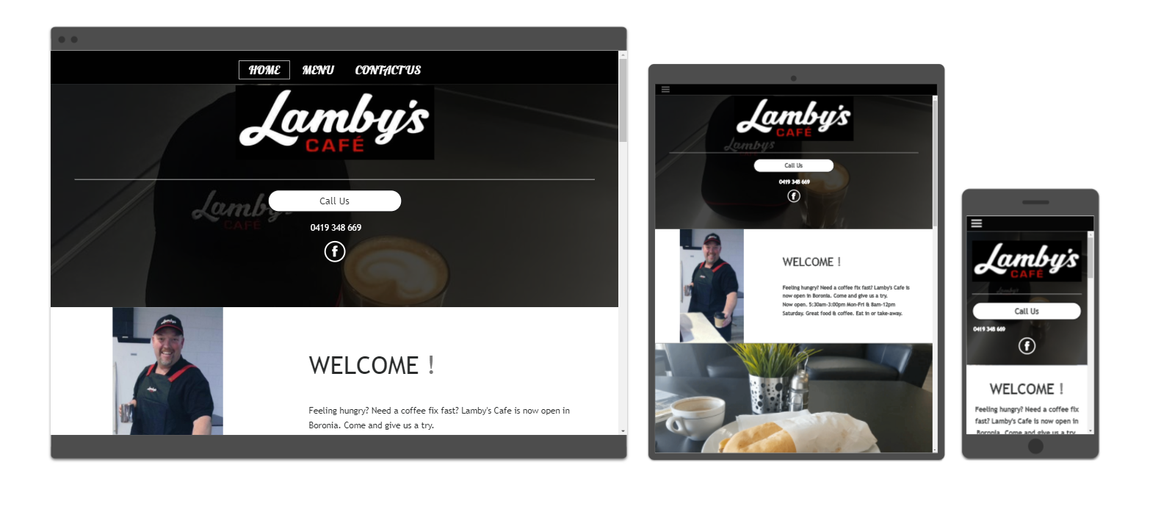 Responsive website sample for Lamby's Cafe.