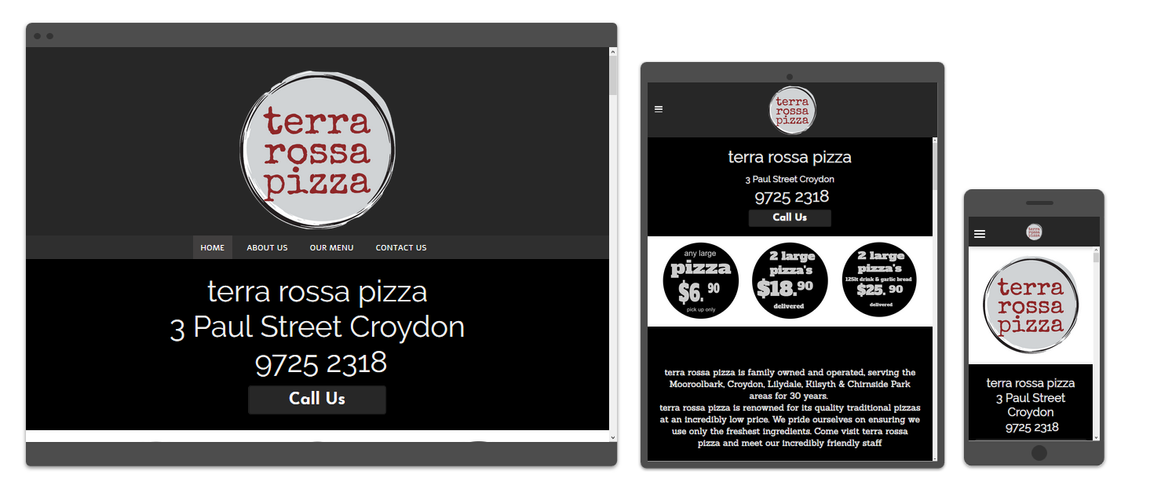 Pizza shop website for Terra Rossa