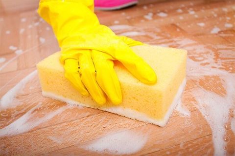 Cleaner cleaning using a sponge — Cleaners near you in Armidale in Armidale, NSW