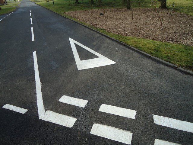 Freshly painted road markings