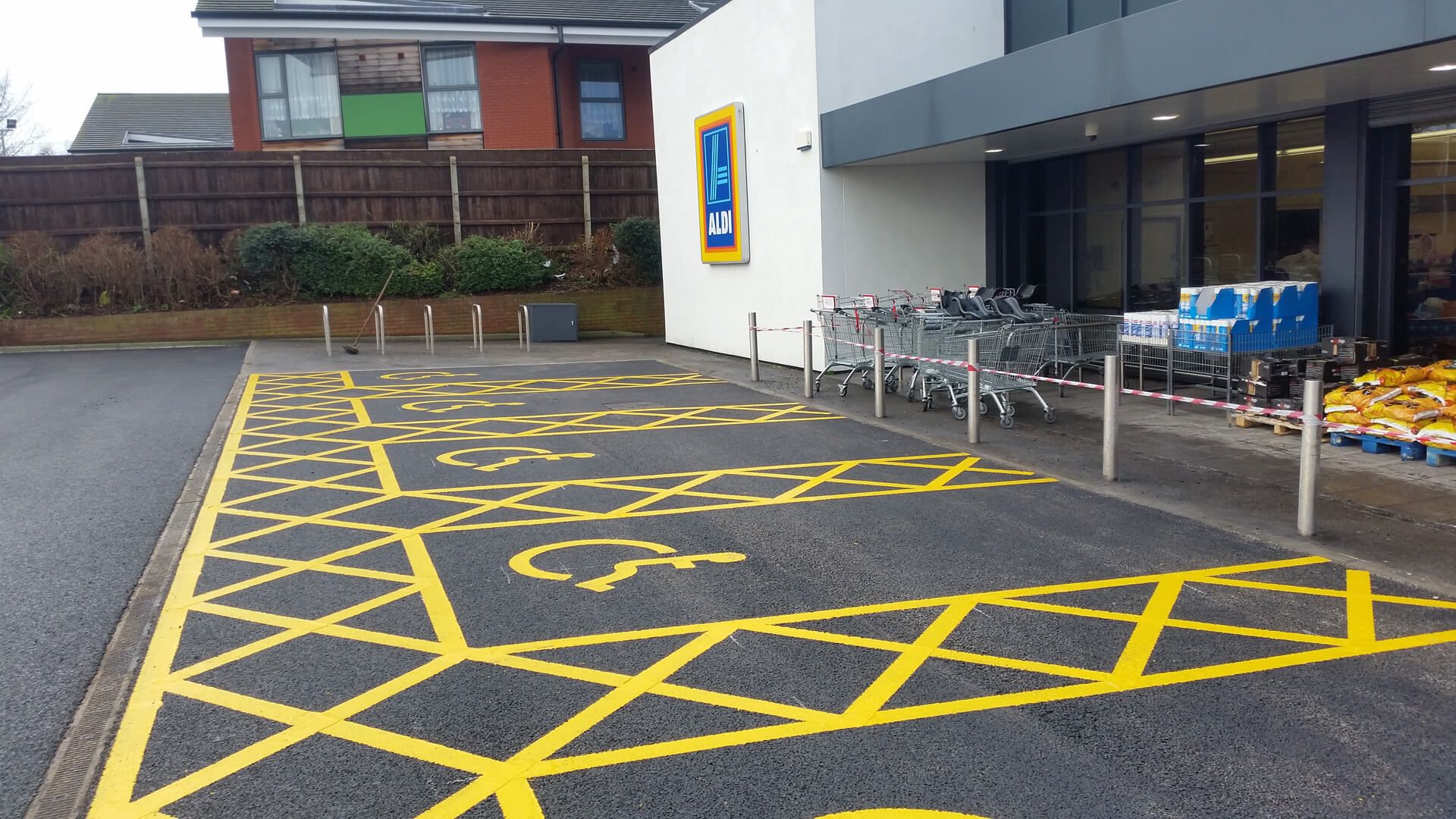 Disabled parking bays with freshly painted lines