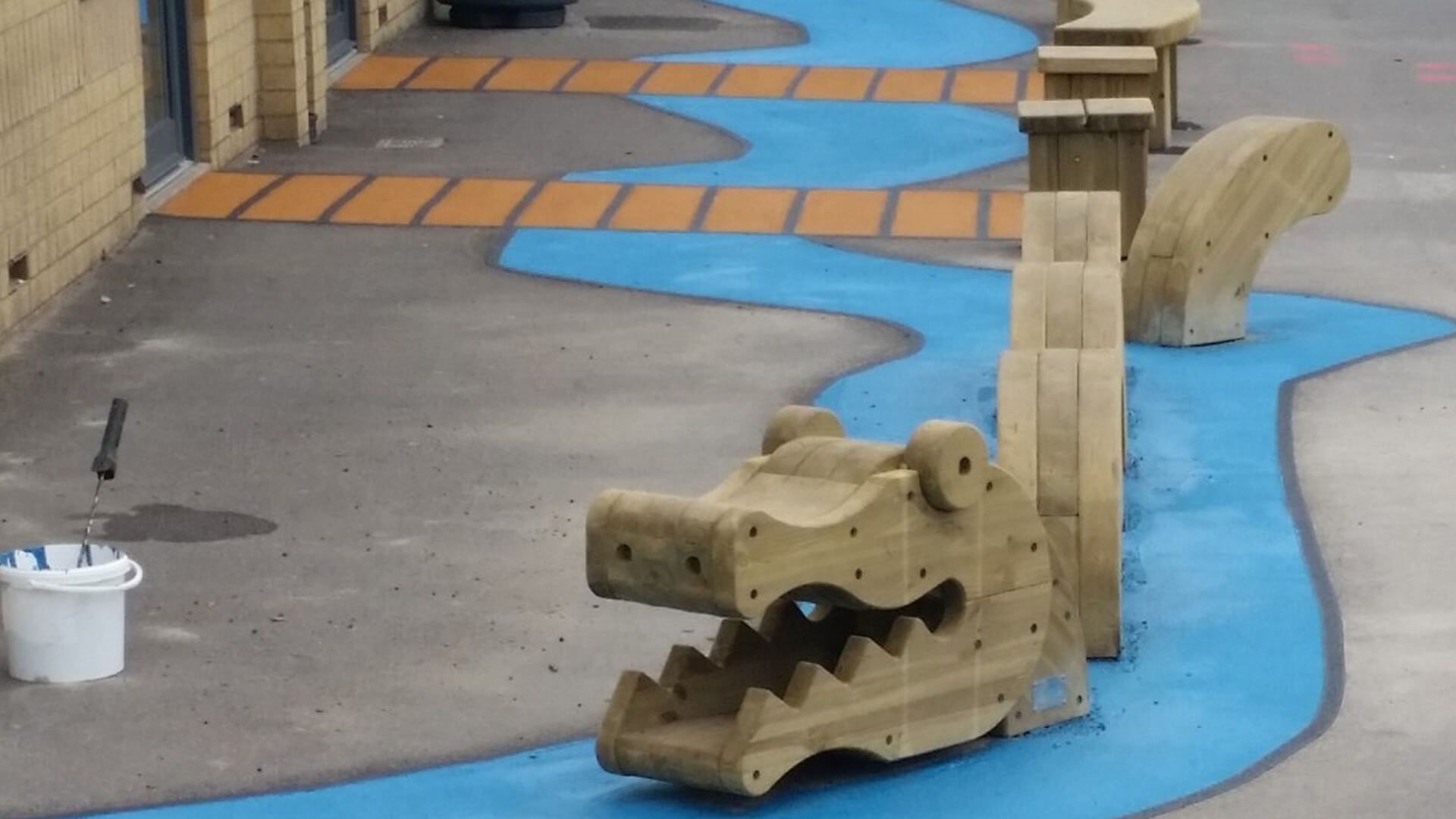 Playground with wooden crocodile