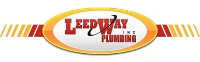 Logo for Leedway Inc. Plumbing, featuring text in a white oval with red and gold accents.