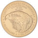 The back of a gold coin with an eagle on it.